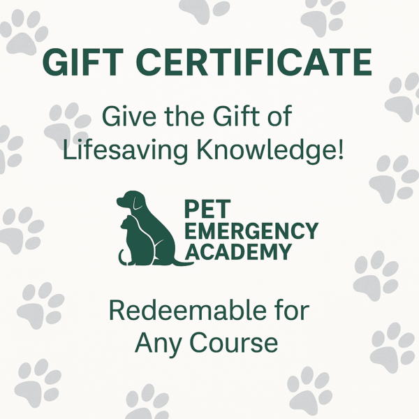 Gift Certificate for One Deluxe Pet CPR, First Aid or Animal Emergency Certification Course